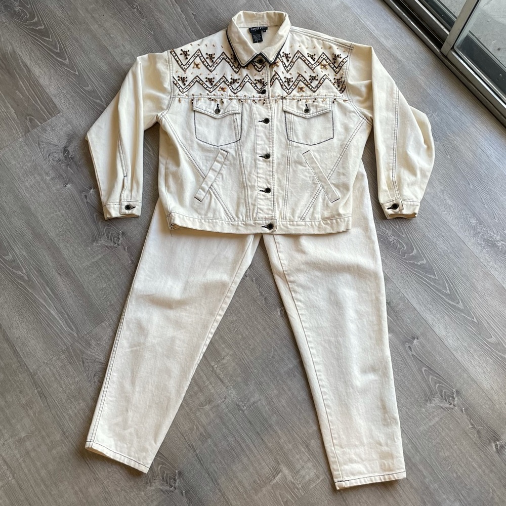 Beaded denim two piece set